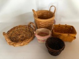 Five Baskets, Two are Longaberger Baskets, Largest is 10 Inches Tall to Top of Handle