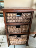 Wooden Stand W/3-Wicker Drawers