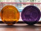 (2) Glass Decorator Glass Plaques Of Rooster & Lion