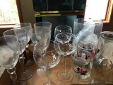 Group Of Stemmed Glasses & Vase W/Decorator Stones