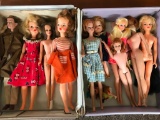 Large Group Of Vintage Dolls In Barbie & Skipper Case