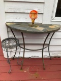 Iron & Slate 1/2 Moon Table + Iron Plant Stand