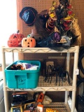 Plastic Shelf and Contents, Group of Halloween Decorations.