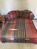 Large Armchair W/Ottoman-Striped Upholstery *Ottoman Has Damage*