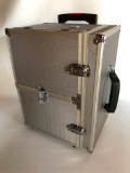 Silver Cosmetic Tote on Wheels with all Contents Shown, Brushes and More!