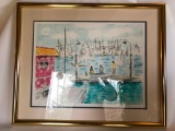 Framed Art Item, Signed Berger, Color Lithograph, Titled The Wharf, 32 Inches by 29 Inches