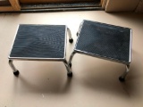 Two Chrome Foot Stools, 9 Inches Tall, 11x14 Inch Surface Area