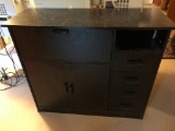 Fiber Board Cabinet in Fair Condition, 4 Drawers & Drop Shelf/Desk, 36 Inches TAll, 42 Inches Wide