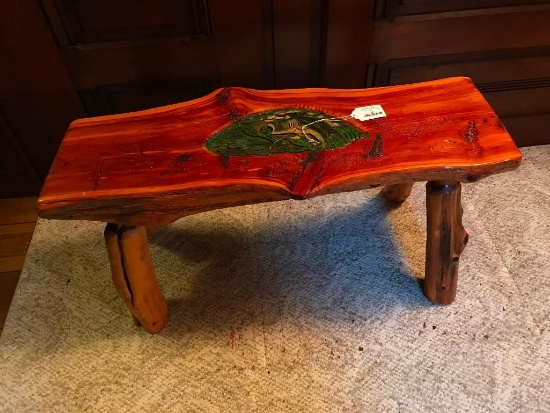 Log Bench W/Relief Carved Fish