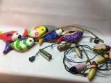 Fishing Lures Party Lights & Paper Mache Stringer Of Fish