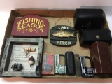 Nice Group Of Fishing Signs, Scales, & Abu Garcia Reel Cases