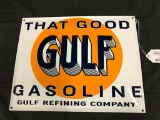 Contemporary, Porcelain That Good Gulf Gasoline Sign, Approx. 13 X 16 Inches