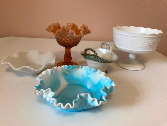 Group of Milk Glass Items, some Fenton Hobnail