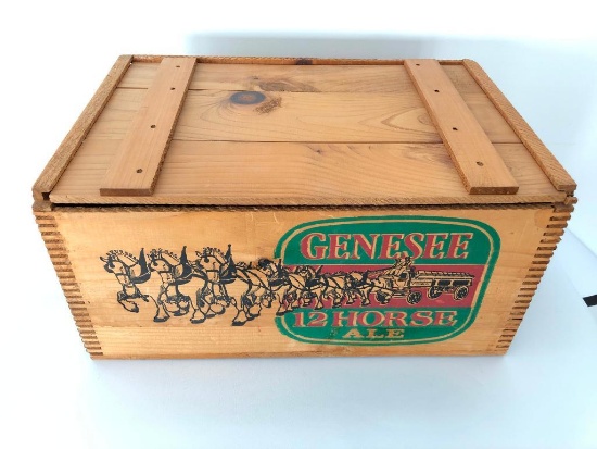 Mortised Wooden Advertising Box W/Lid "Genesee 12 Horse Ale"