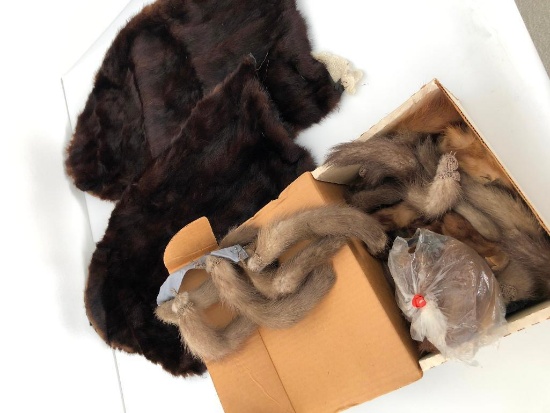 (2) Fur Pelts + Group Of Fur Tails