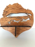 Oak Lasar Cut Shelf W/Fishing Scene