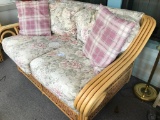 Rattan/Wicker, Two Cushion Loveseat with Cat Scratches on Top Back