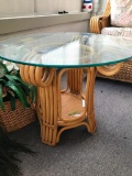 Rattan/Wicker Lamp Table with Glass top