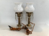 Pair Of Vintage Bedroom Lamps W/Glass Prisms