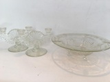 Vintage Etched Console Set: Bowl W/Matching Candleholders