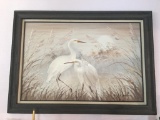 Framed Oil On Canvas Of Egrets-Signed 