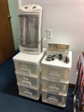Two Plastic Bins, Heater and More