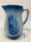 Antique Stoneware Blue/White Pitcher W/Embossed Cottages