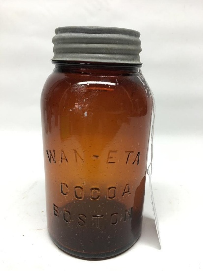 Antique Amber Jar "Wan-Eta Cocoa, Boston"