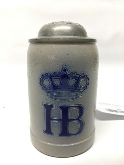Stoneware 1/8L "HB" W/Crown German Beer Stein