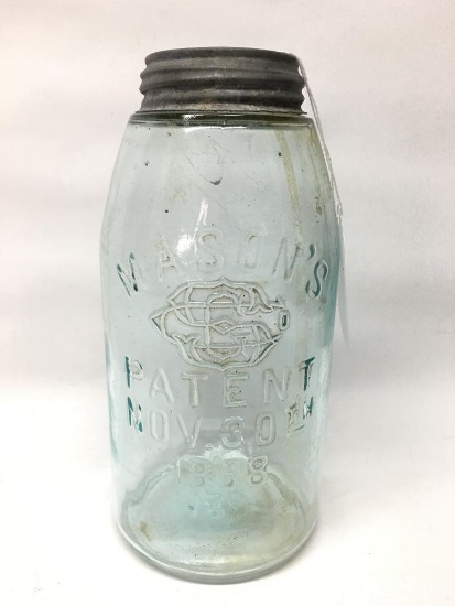 Antique "Mason's Patent Nov. 30th. 1858" 1/2 Gallon Canning Jar