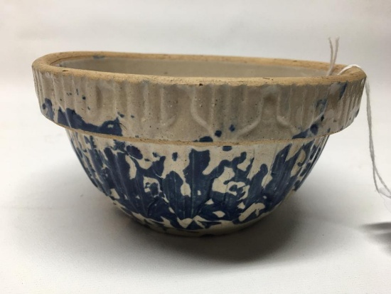 Vintage Stoneware Mixing Bowl W/Blue Spongeware Pattern