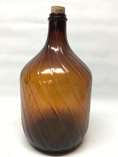 Amber "Cork Top" Bottle In Swirl Design