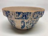 Vintage Stoneware Mixing Bowl W/Blue Spongeware Pattern