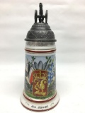 German Regimental Porcelain Beer Stein W/Cannon Finial