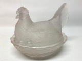 Satin Glass Hen On Nest Covered Dish