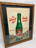 Vintage 1948 7-Up Framed Advertising Print In Oak Frame