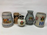 (5) German Stoneware Beer Steins/Mugs