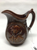 Vintage Brown Stoneware Pitcher W/George Washington Bust