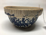 Vintage Stoneware Mixing Bowl W/Blue Spongeware Pattern