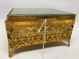 Ornate Filigree Brass & Glass Lidded Jewelry box