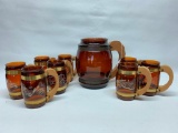 Vintage Siesta Ware Amber pitcher W/8 Matching Mugs-Western Themed!