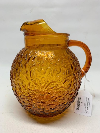 Amber Glass Pitcher W/Ice Lip