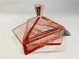 Vintage Pink Depression Glass Lidded Mint Dish In Art Deco Design