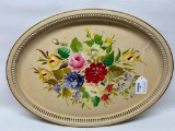 Vintage Metal Oval Hand Painted Serving Tray
