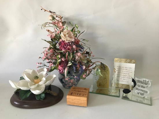 Group W/Porcelain Flower, Small Planter, Motto Plaques, & More!