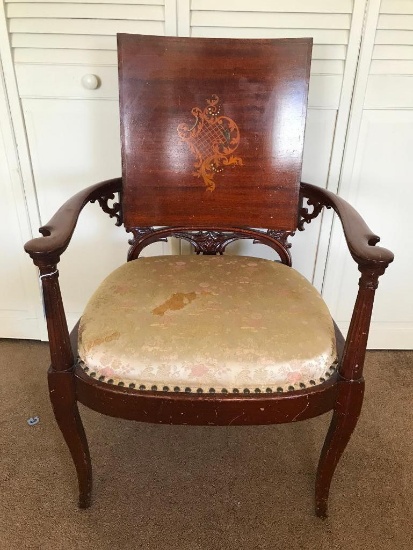 Antique Mahogany Side Chair W/Inlaid Back