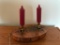 Oval Copper Candle Holder Frame W/Brass Candle Holders