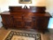 Vintage Oak Sideboard/Server W/Carved Doors & Back Crest-Made In Germany