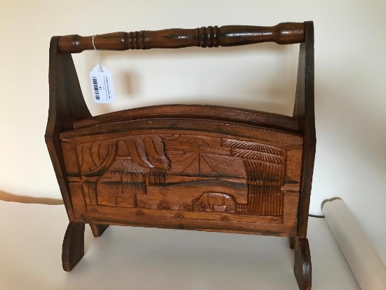 Carved Wooden Magazine Stand