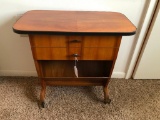 Nice Walnut Veneer 2-Drawer Stand On Wheels